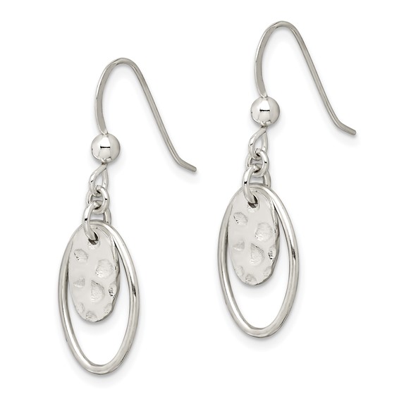 Sterling Silver Polished & Hammered Oval Dangle Earrings