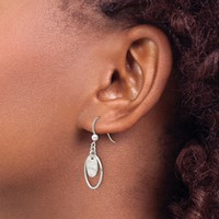 Sterling Silver Polished & Hammered Oval Dangle Earrings view 3