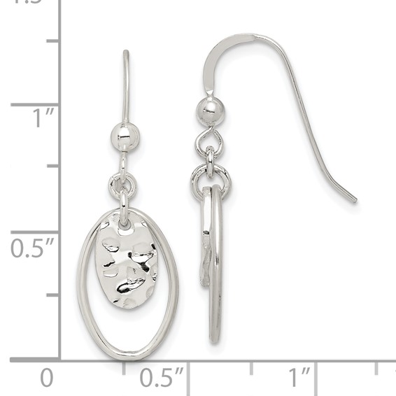 Sterling Silver Polished & Hammered Oval Dangle Earrings