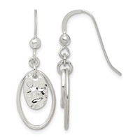Sterling Silver Polished & Hammered Oval Dangle Earrings view 1