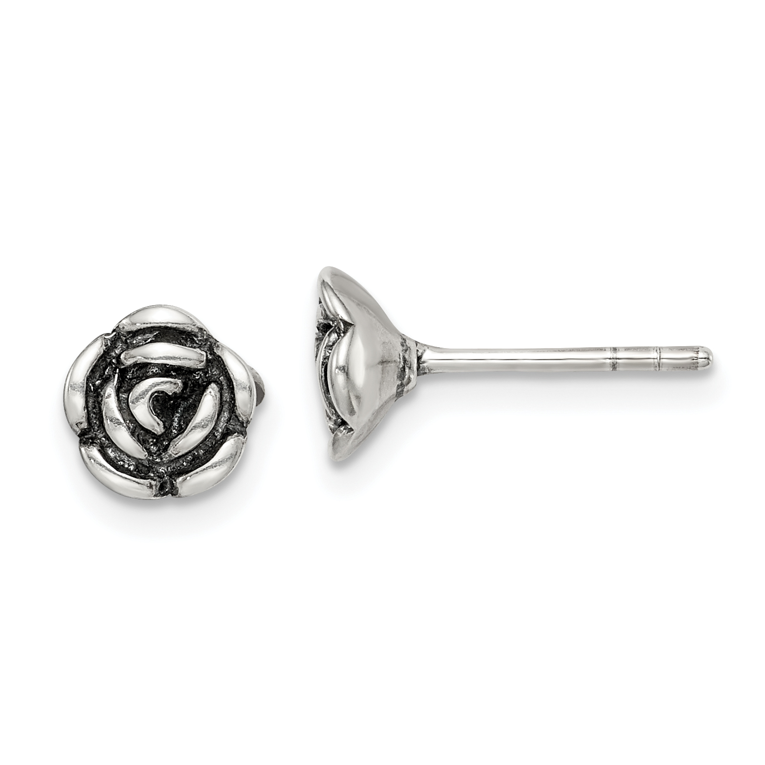 Sterling Silver Oxidized Flower Post Earrings (QE14702)