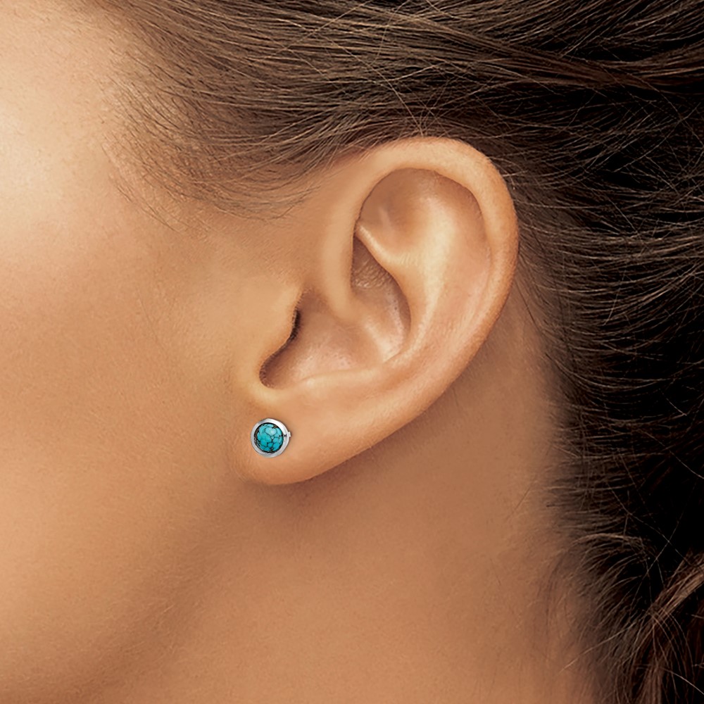 Sterling Silver Round Turquoise Post Earrings (QE14709)