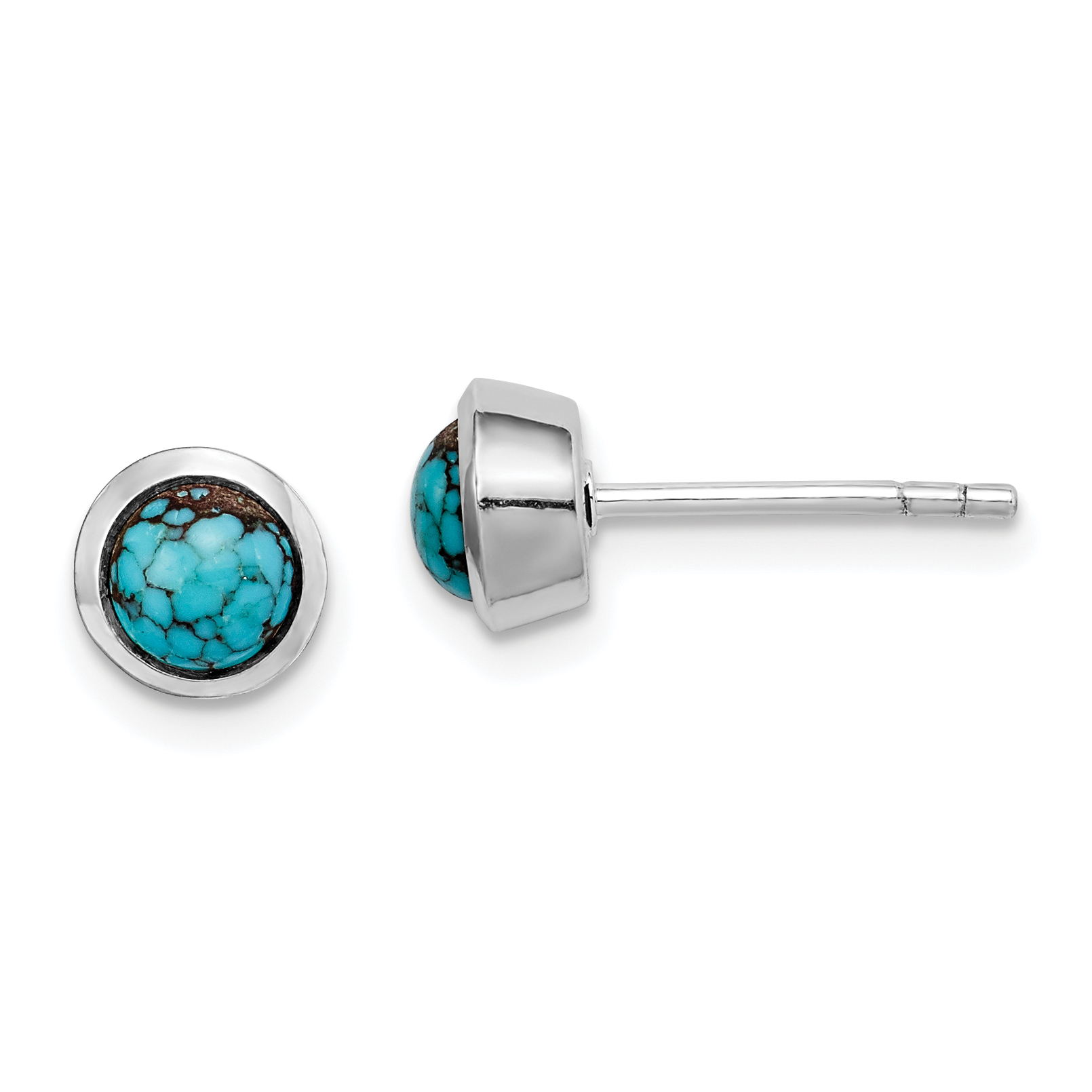 Sterling Silver Round Turquoise Post Earrings (QE14709)
