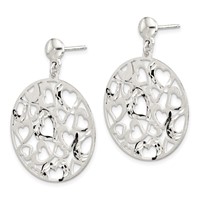Sterling Silver Brushed Hearts Dangle Earrings view 2