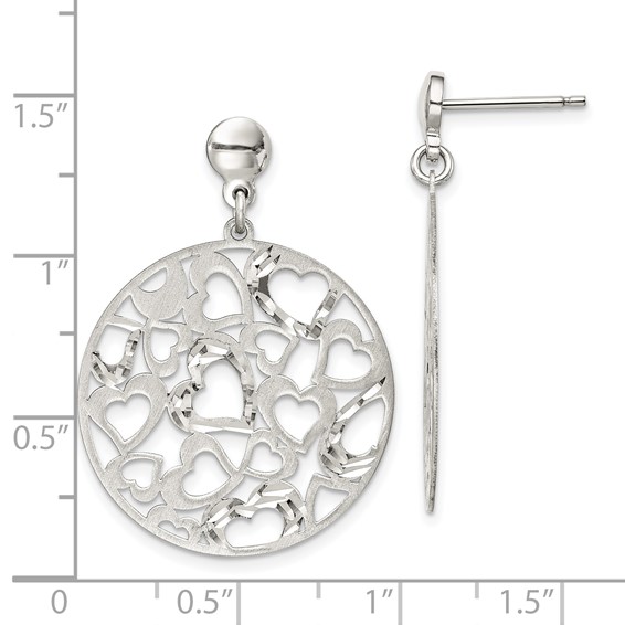 Sterling Silver Brushed Hearts Dangle Earrings