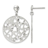 Sterling Silver Brushed Hearts Dangle Earrings view 1