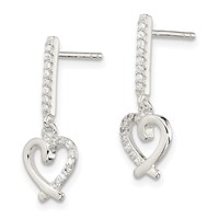 Sterling Silver CZ Dangle Heart Post Earrings view 2