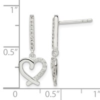 Sterling Silver CZ Dangle Heart Post Earrings view 4