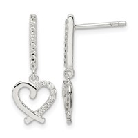 Sterling Silver CZ Dangle Heart Post Earrings view 1