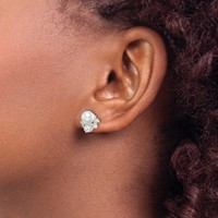 Sterling Silver CZ and Glass Pearl Post Earrings view 3