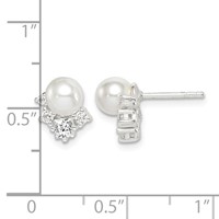 Sterling Silver CZ and Glass Pearl Post Earrings view 4