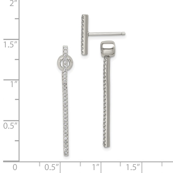 Sterling Silver CZ Bar Front and Back Earrings