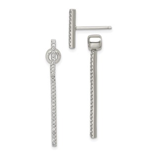 Sterling Silver CZ Bar Front and Back Earrings