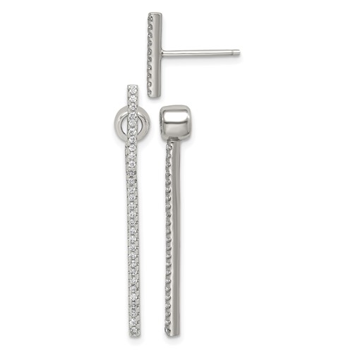 Sterling Silver CZ Bar Front and Back Earrings