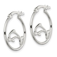Sterling Silver Polished Dolphin Hoop Earrings view 2