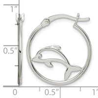 Sterling Silver Polished Dolphin Hoop Earrings view 4