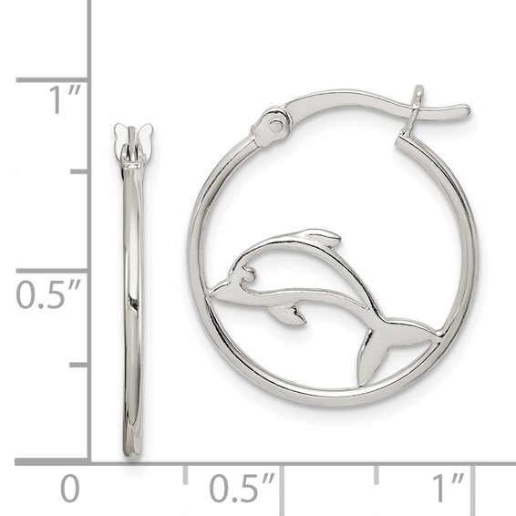 Sterling Silver Polished Dolphin Hoop Earrings