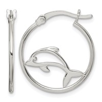 Sterling Silver Polished Dolphin Hoop Earrings view 1