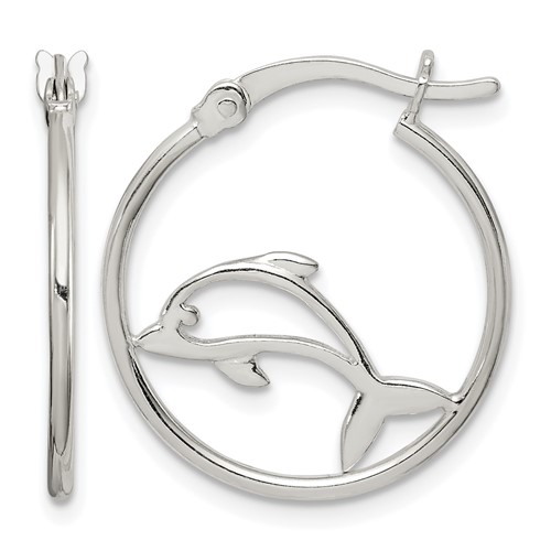 Sterling Silver Polished Dolphin Hoop Earrings