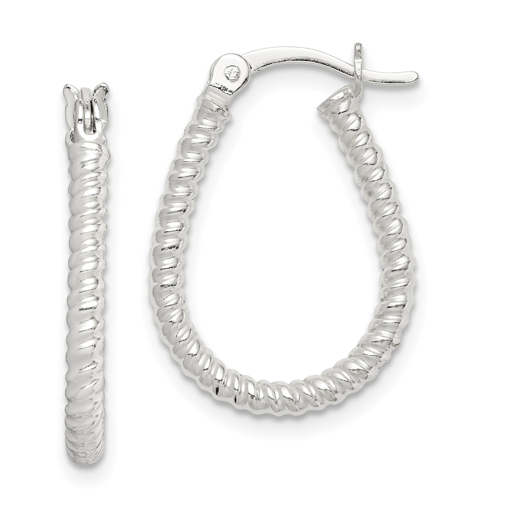 Sterling Silver Twisted 2.5mm Teardrop Hoop Earrings (QE14738)