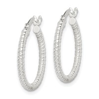 Sterling Silver Twisted 2x20mm Round Hoop Earrings view 2