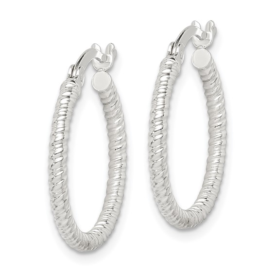 Sterling Silver Twisted 2x20mm Round Hoop Earrings