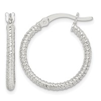 Sterling Silver Twisted 2x20mm Round Hoop Earrings view 1