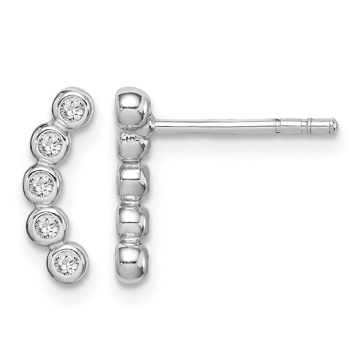 Sterling Silver Rhodium-plated Polished Five CZ Curved Post Earrings (QE14758)
