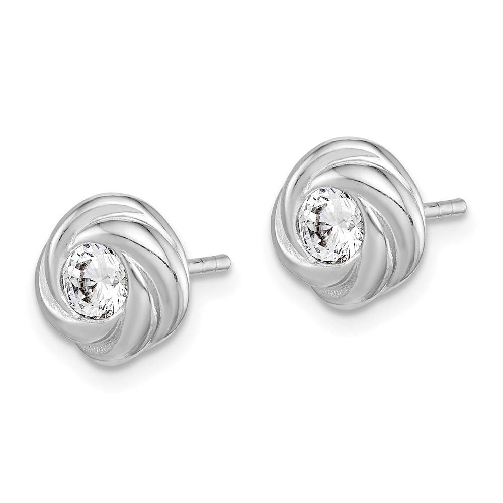 Sterling Silver Rhodium Plated CZ Knot Post Earrings (QE14760)