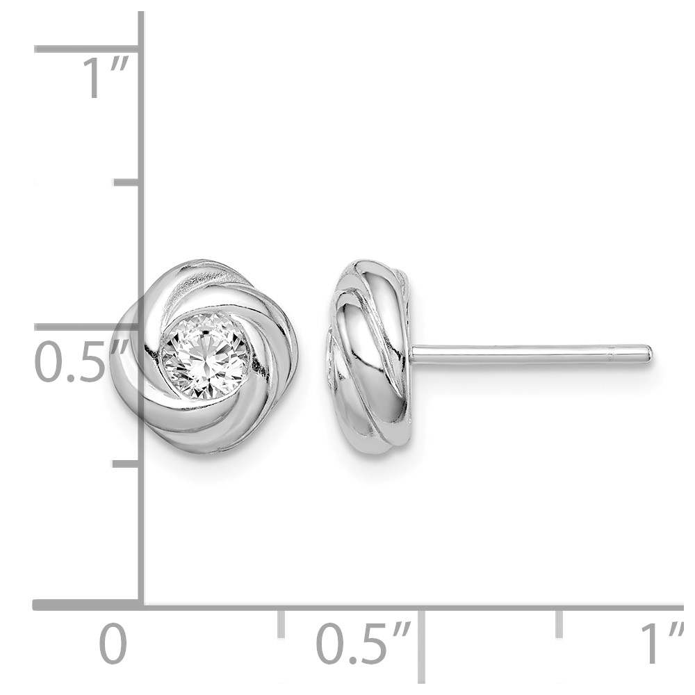 Sterling Silver Rhodium Plated CZ Knot Post Earrings (QE14760)