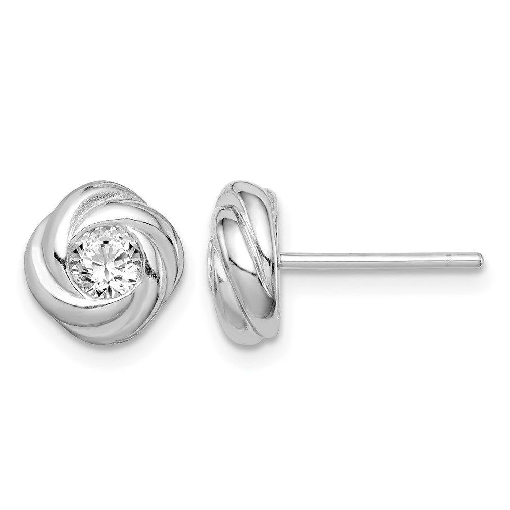 Sterling Silver Rhodium Plated CZ Knot Post Earrings (QE14760)