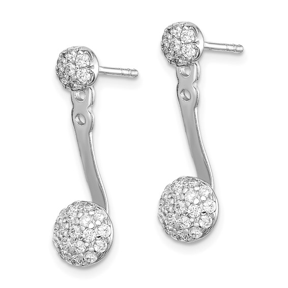 Sterling Silver Rhodium Plated CZ Post Earrings w/ Jacket