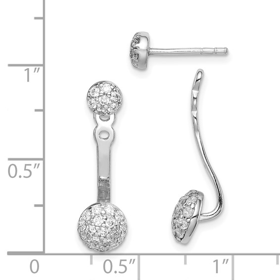 Sterling Silver Rhodium Plated CZ Post Earrings w/ Jacket
