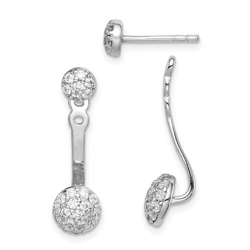 Sterling Silver Rhodium Plated CZ Post Earrings w/ Jacket