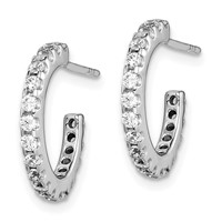 Sterling Silver Rhodium-Plated CZ J-Hoop Earrings view 2