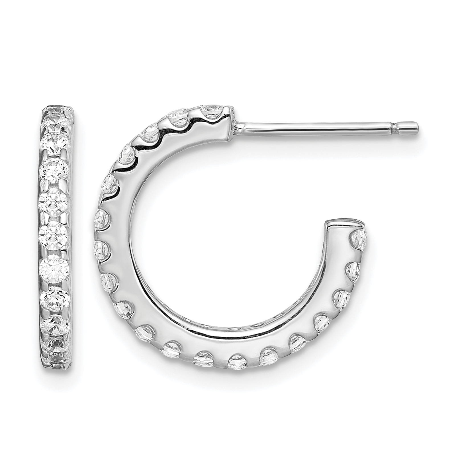 Sterling Silver Rhodium-Plated CZ J-Hoop Earrings (QE14767)