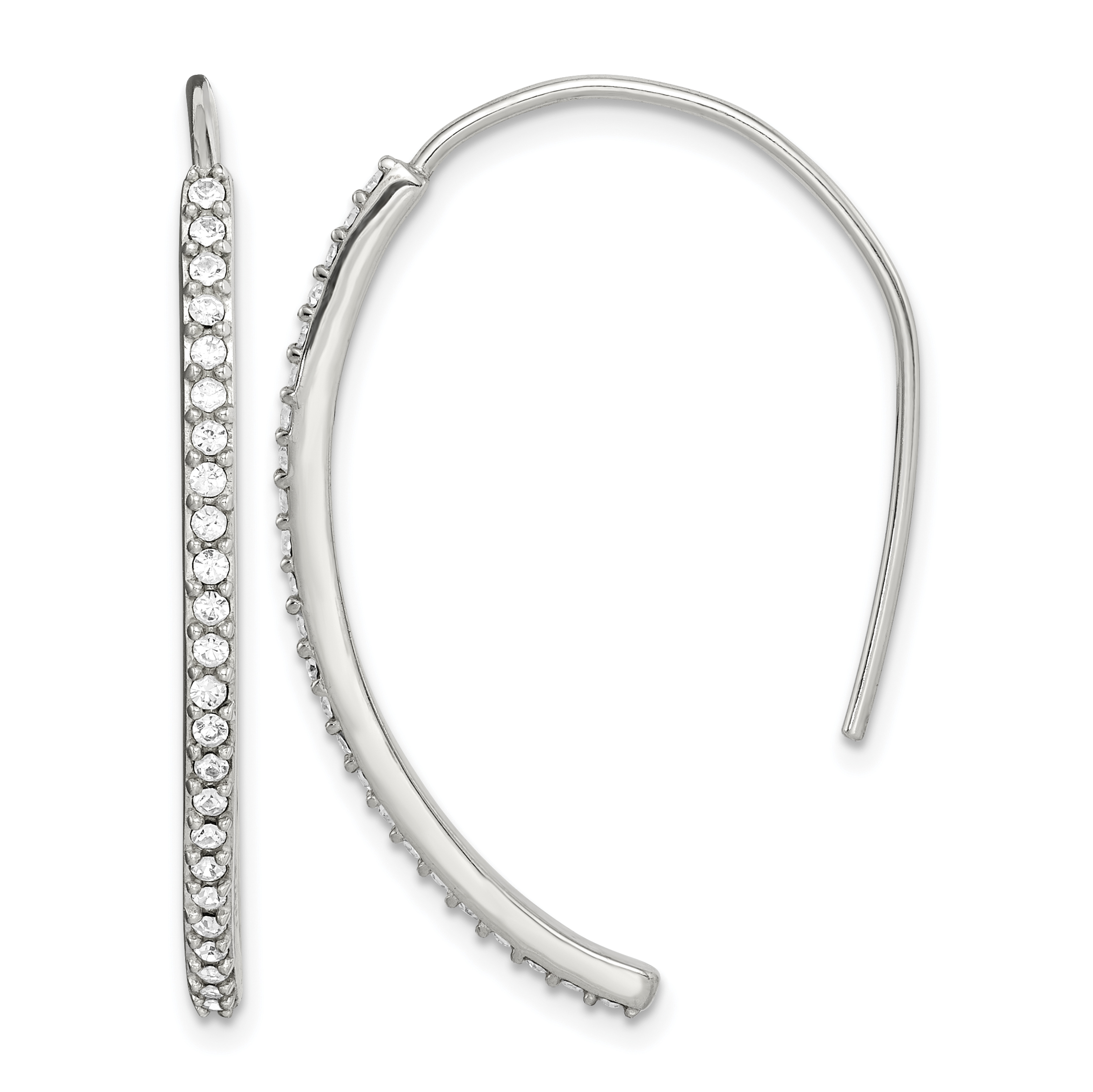 Sterling Silver Rhodium-plated Crystal Threader Dangle Earrings (QE14773)