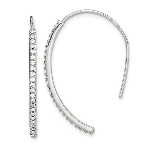 Sterling Silver Rhodium-plated Crystal Threader Dangle Earrings