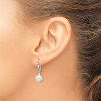 Sterling Silver Rhodium-plated Polished White 7-8mm Shell Pearl & CZ Dangle Earrings view 3