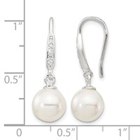 Sterling Silver Rhodium-plated Polished White 7-8mm Shell Pearl & CZ Dangle Earrings view 4