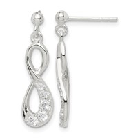 Sterling Silver CZ Infinity Loop Dangle Earrings view 1