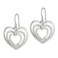 Sterling Silver Diamond-cut Heart Dangle Earrings view 2