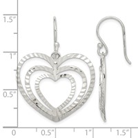 Sterling Silver Diamond-cut Heart Dangle Earrings view 4