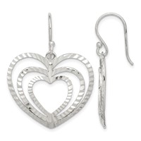 Sterling Silver Diamond-cut Heart Dangle Earrings view 1
