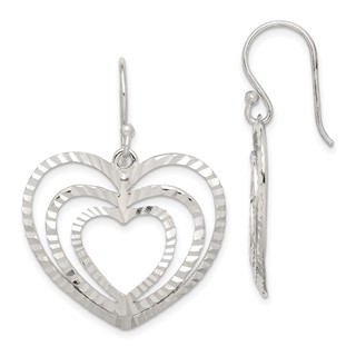 Sterling Silver Diamond-cut Heart Dangle Earrings