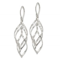 Sterling Silver Fancy Polished & Diamond-cut Twisted Dangle Earrings view 2