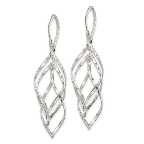 Sterling Silver Fancy Polished & Diamond-cut Twisted Dangle Earrings