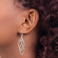 Sterling Silver Fancy Polished & Diamond-cut Twisted Dangle Earrings view 3