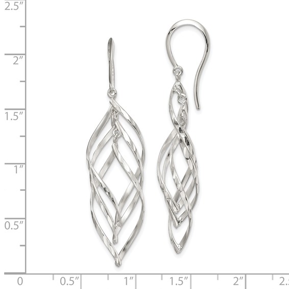 Sterling Silver Fancy Polished & Diamond-cut Twisted Dangle Earrings