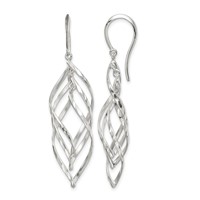 Sterling Silver Fancy Polished & Diamond-cut Twisted Dangle Earrings view 1